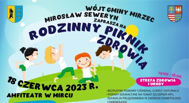 Baner informujący o Rodzinnym Pikniku Zdrowia w Mircu